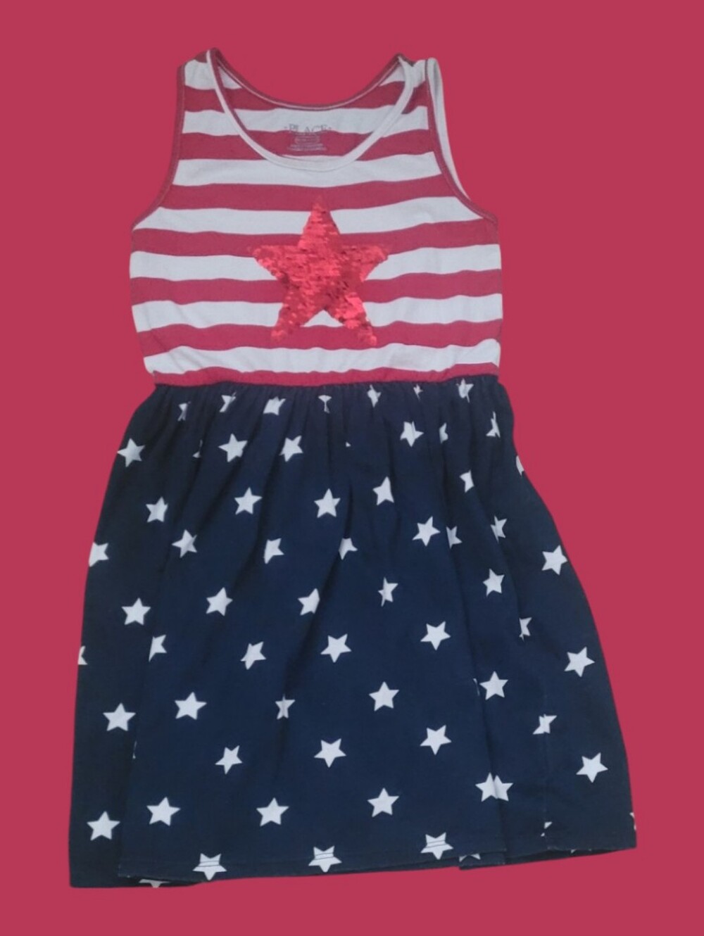 The Children's Place Girl's Red White and Navy Star Striped SleevelessTank Dress - Picture 2 of 11